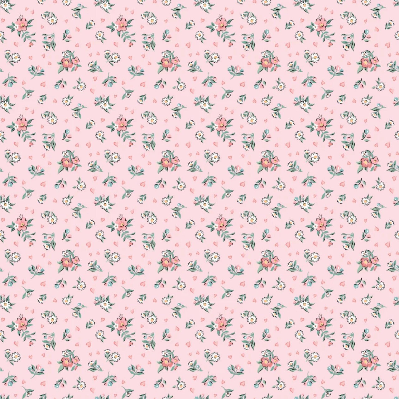 Fabric Poppie Cotton Pink Hearts & Posies Granny's Sewing Room by the Quarter Yard GS25918
